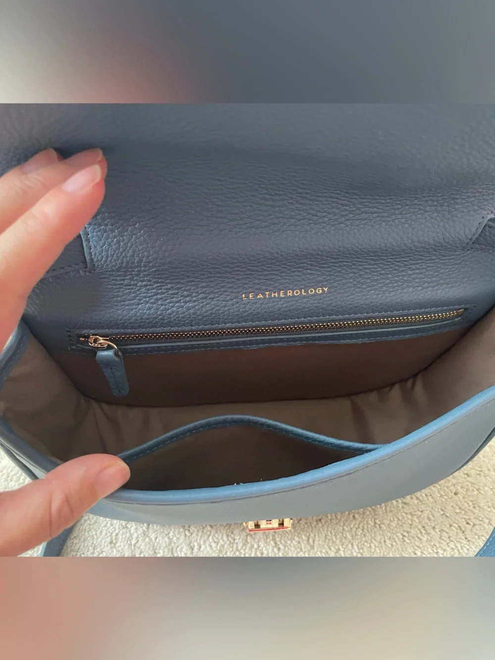 New Blue Leather Crossbody Saddle Bag with Gold Hardware (medium)